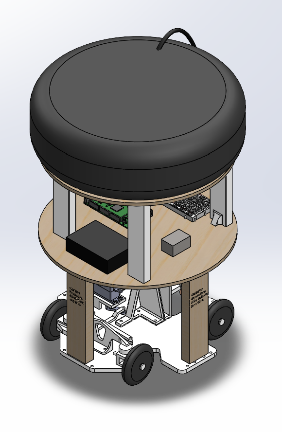 SolidWorks assembly of the rover with its tire air tank, chassis and wheels