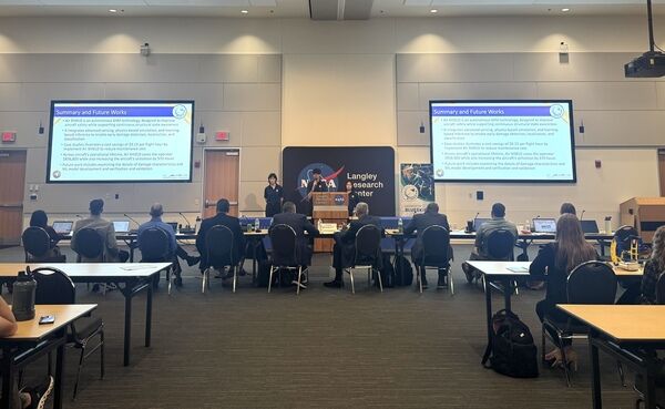 Our AIRSHIELD team presenting to the audience at NASA Langley Research Center